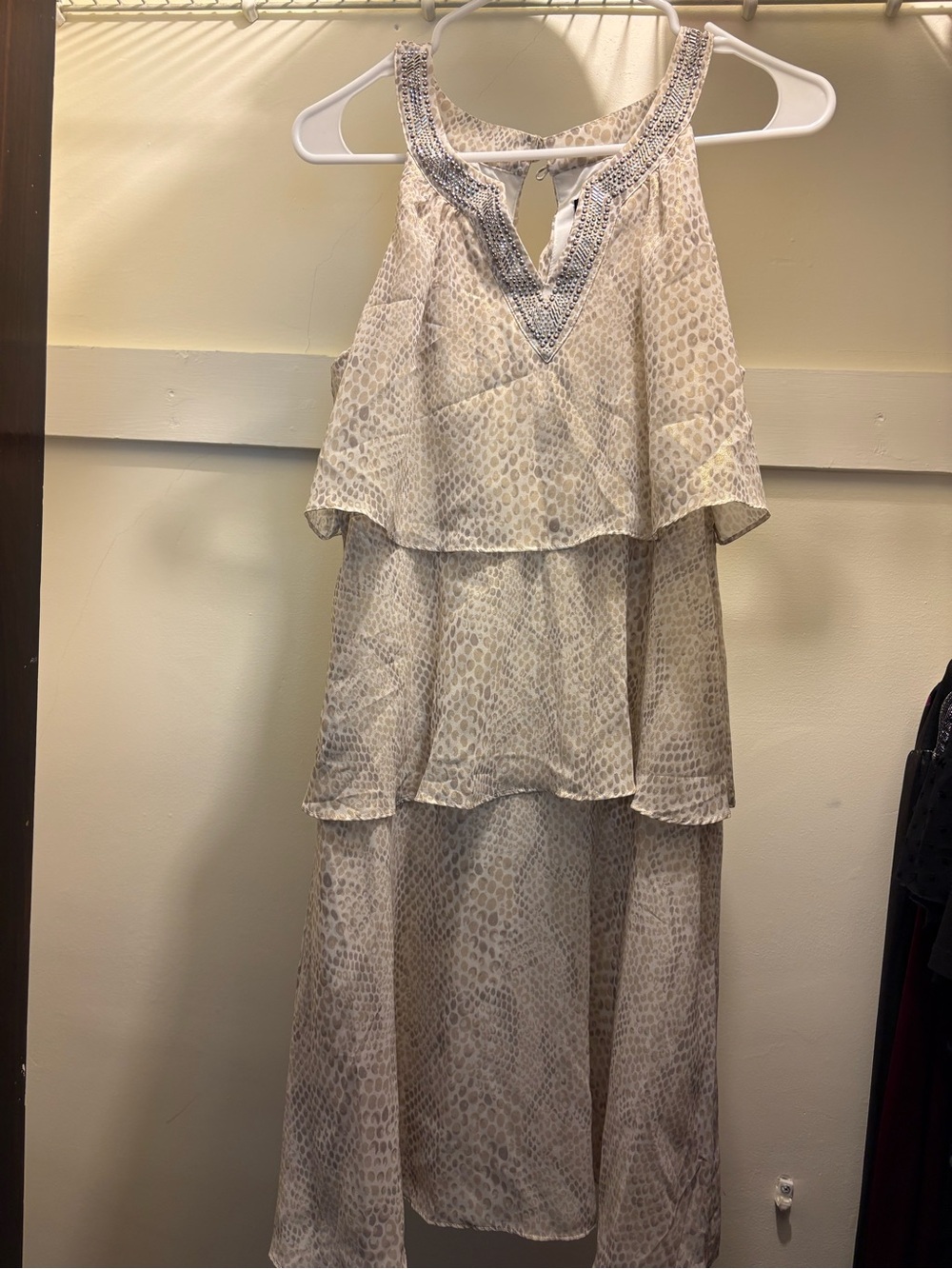 Sleeveless Tiered Cream Maxi Dress with Beaded V-Neck